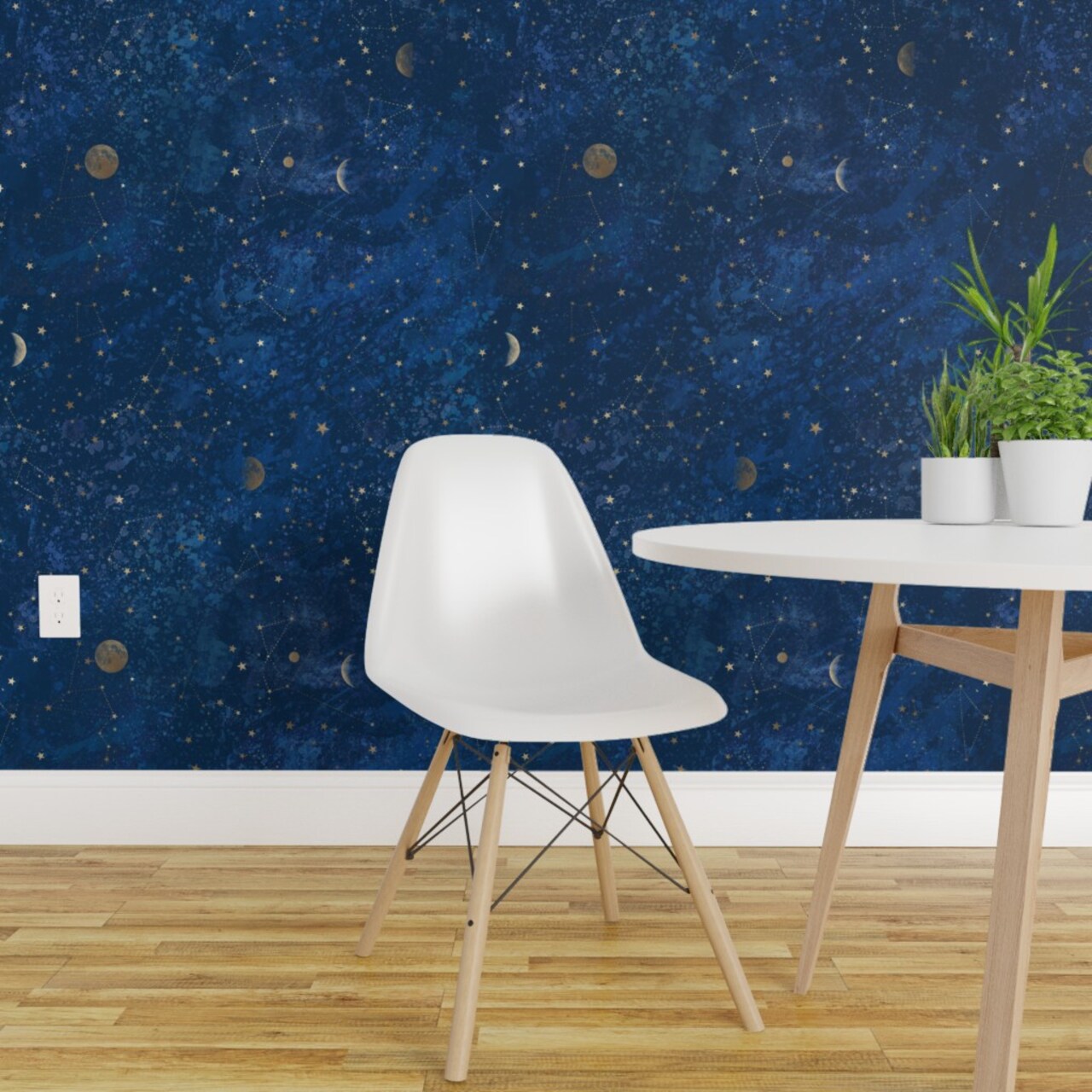 Peel & Stick Wallpaper 2FT Wide Moon Stars Constellations Galaxy Phases Star Custom Removable Wallpaper by Spoonflower